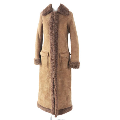 Saint Laurent Paris 442509 Super Long Mouton Coat Brown 36 Ladies