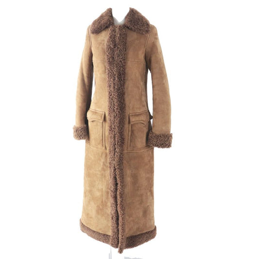 Saint Laurent Paris 442509 Super Long Mouton Coat Brown 36 Ladies