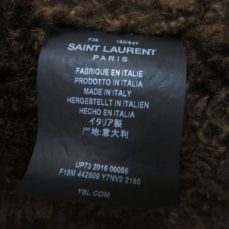 Saint Laurent Paris 442509 Super Long Mouton Coat Brown 36 Ladies
