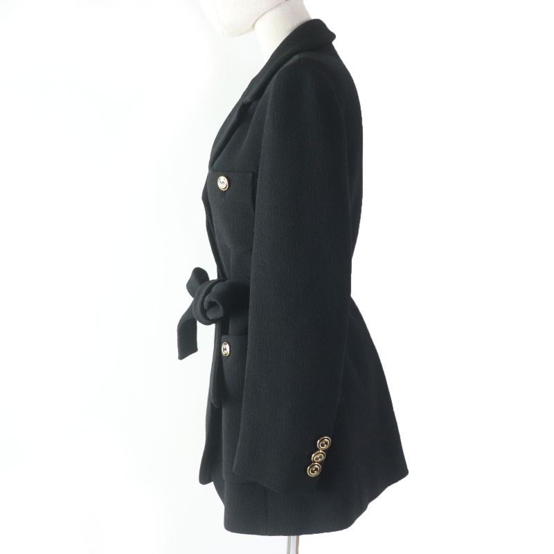 Gucci 20AW 619253 GG Button Belted Jacket Black 42 Ladies