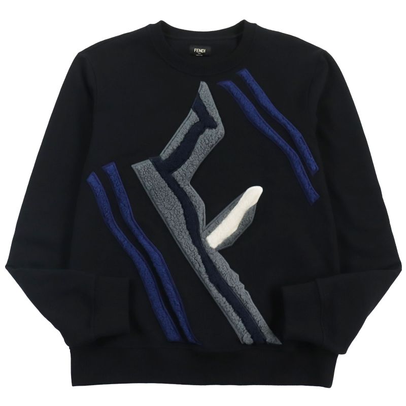 Fendi 2021 Fy0178 F Logo Crew Neck Long Sleeve Sweatshirt Black M Made In Italy