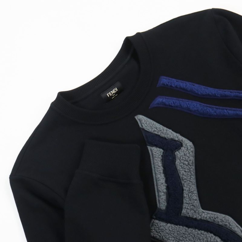 Fendi 2021 Fy0178 F Logo Crew Neck Long Sleeve Sweatshirt Black M Made In Italy