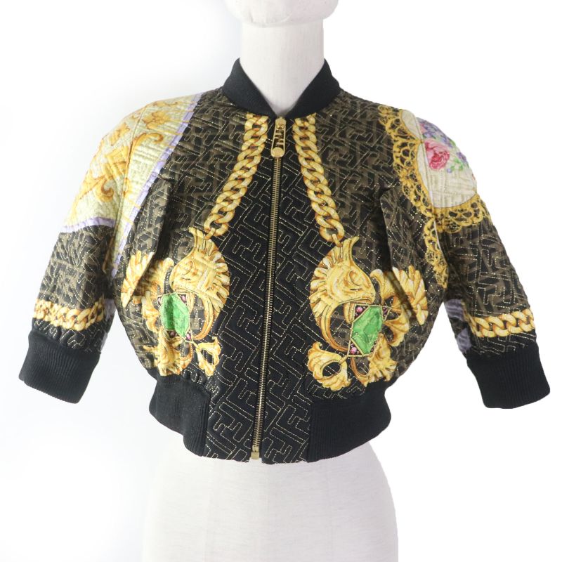 Fendace Fendi Versace 22SS Fj7258 100% Silk FF Logo Baroque Pattern Blouson