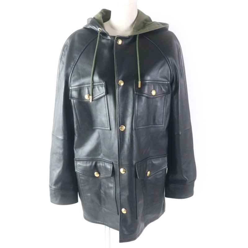 Celine 23AW 2d493151t Pronge Lambskin Oversized Hoodie Black 34 Made In Italy