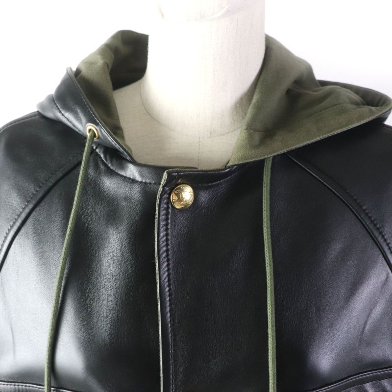 Celine 23AW 2d493151t Pronge Lambskin Oversized Hoodie Black 34 Made In Italy