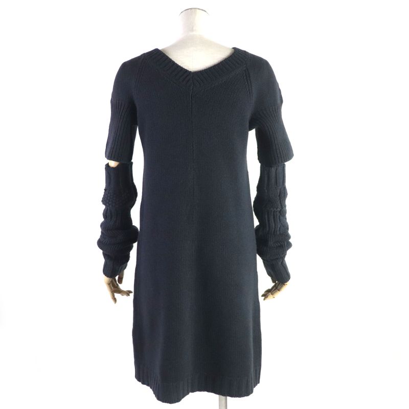 Hermes 100% Cashmere V-back Knit Dress With Arm Cabas Gray 38 Made In Italy