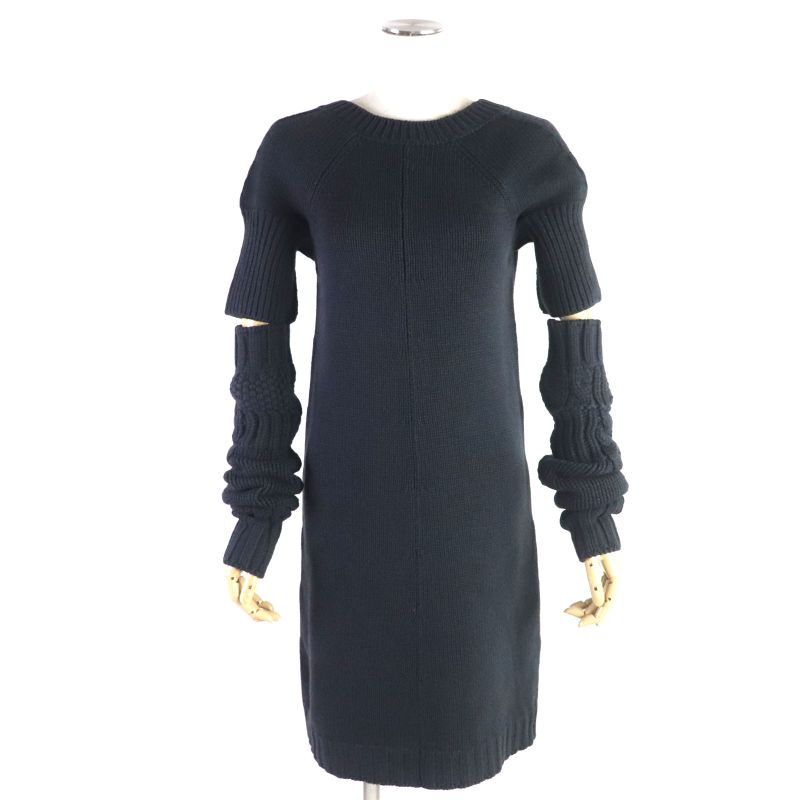 Hermes 100% Cashmere V-back Knit Dress With Arm Cabas Gray 38 Made In Italy