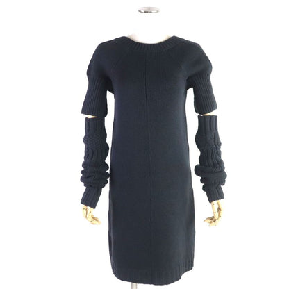 Hermes 100% Cashmere V-back Knit Dress With Arm Cabas Gray 38 Made In Italy