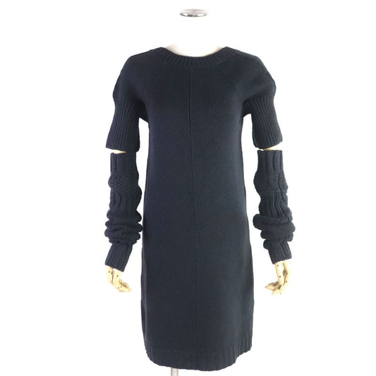 Hermes 100% Cashmere V-back Knit Dress With Arm Cabas Gray 38 Made In Italy