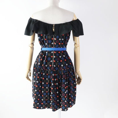 Louis Vuitton 2021 Fkdr51 Game On Ruffle Scoopneck Babydoll Dress 100% Silk