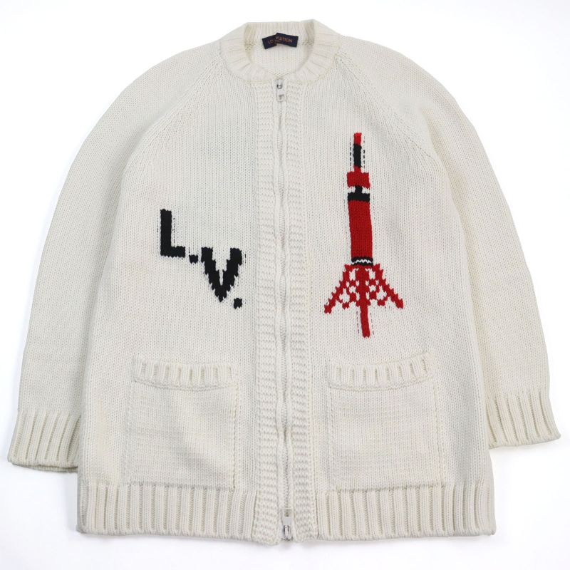 Louis Vuitton 19AW Hhn15w Baseball Zip-up Knit Long Cardigan 100% Wool LV Logo