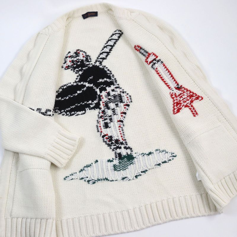 Louis Vuitton 19AW Hhn15w Baseball Zip-up Knit Long Cardigan 100% Wool LV Logo