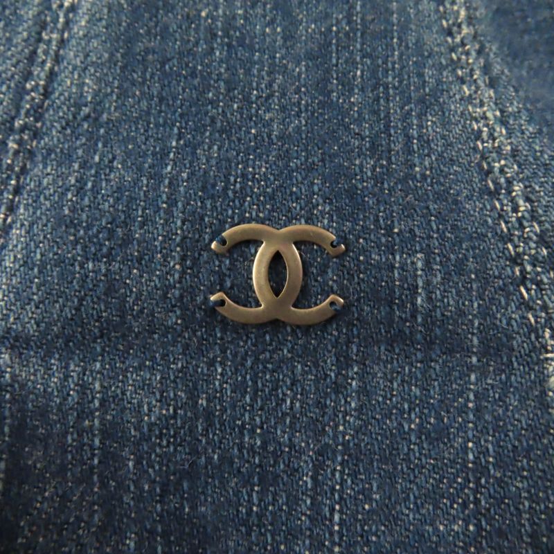 CHANEL Vintage 07C P30000 Halter Neck Pleated Denim Dress With Coco Hardware