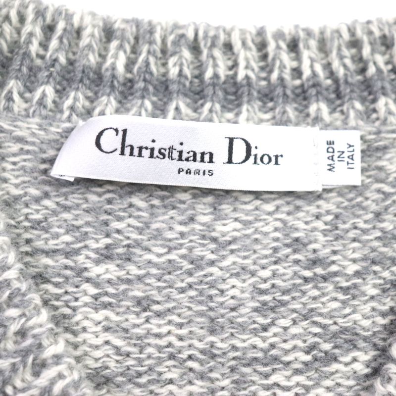  Christian DIOR 21AW 054s01am303 Wool Cashmere Back Logo V-neck Knit Grey 38