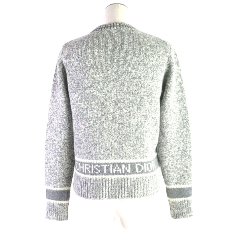  Christian DIOR 21AW 054s01am303 Wool Cashmere Back Logo V-neck Knit Grey 38