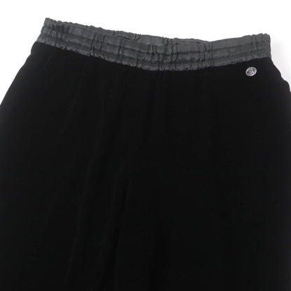 CHANEL P65297 Silk Blend Velour Pants With Coco Mark Buttons Bottoms Black 42