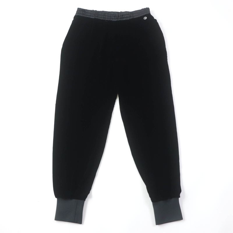 CHANEL P65297 Silk Blend Velour Pants With Coco Mark Buttons Bottoms Black 42