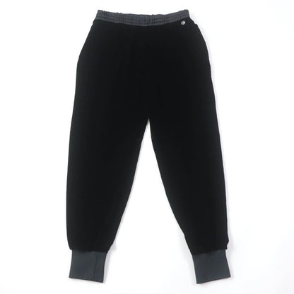 CHANEL P65297 Silk Blend Velour Pants With Coco Mark Buttons Bottoms Black 42