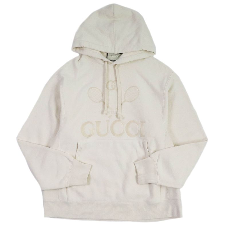 Gucci 560502 Tennis 100% Cotton Logo Embroidery Pullover Hoodie Ivory S Made