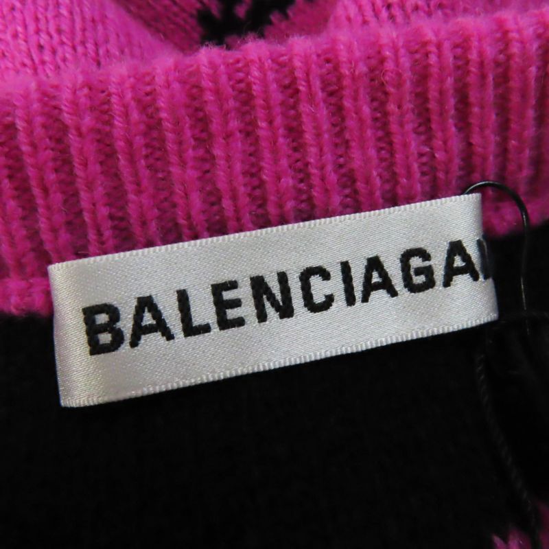 Balenciaga 510243 Virgin Wool Jacquard Logo Long Sleeve Knit Pink Black 34