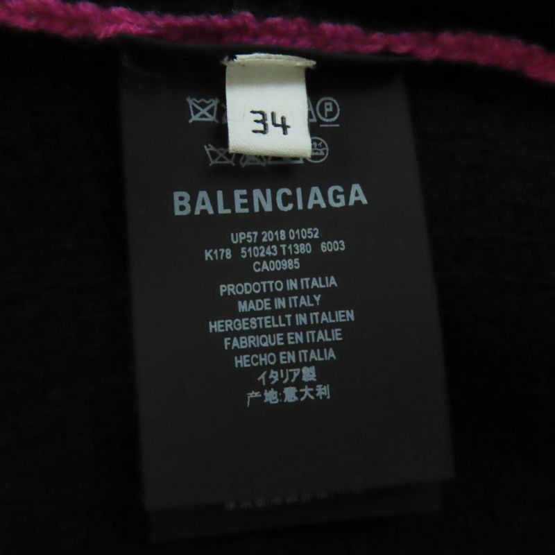 Balenciaga 510243 Virgin Wool Jacquard Logo Long Sleeve Knit Pink Black 34