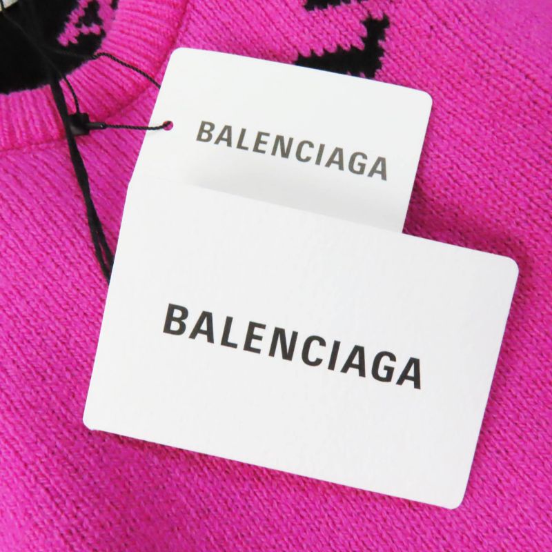 Balenciaga 510243 Virgin Wool Jacquard Logo Long Sleeve Knit Pink Black 34