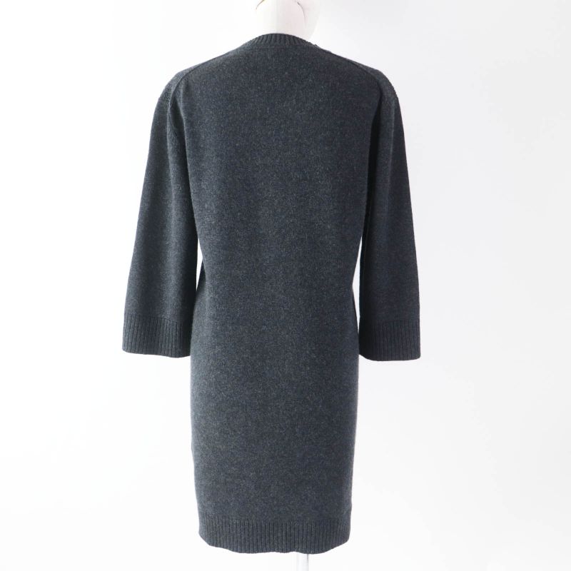 Hermes 100% Cashmere Silver Hardware V-neck Knit Dress With Serie Parts Dark