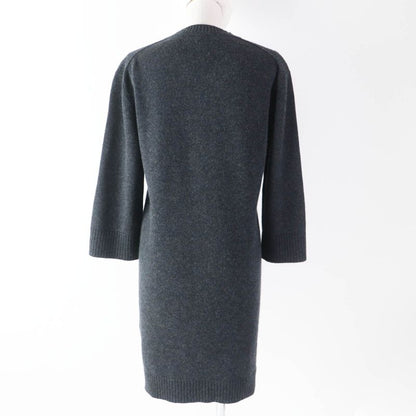 Hermes 100% Cashmere Silver Hardware V-neck Knit Dress With Serie Parts Dark