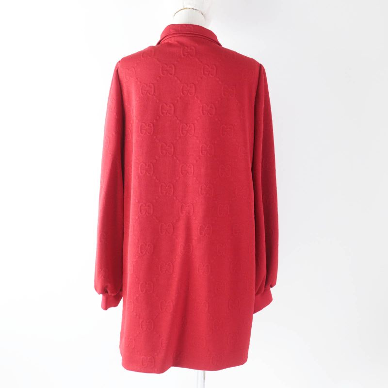 Gucci 653412 Half Zip GG Pattern Long Sleeve Dress Red M With Hanger And