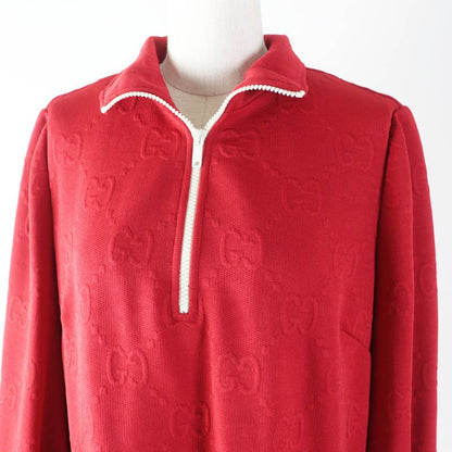 Gucci 653412 Half Zip GG Pattern Long Sleeve Dress Red M With Hanger And