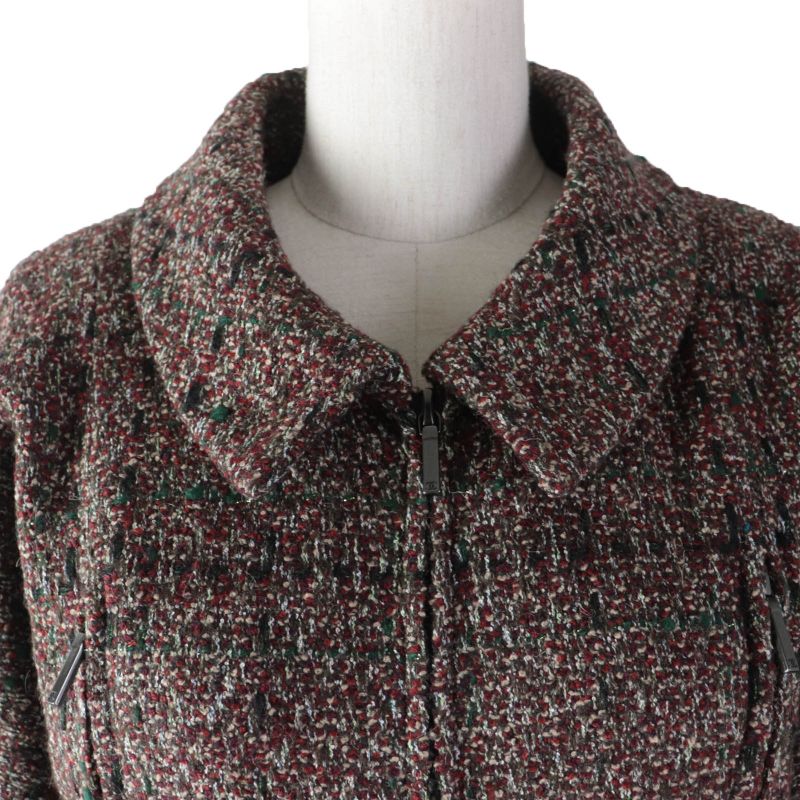 CHANEL P49823 Lined 100% Silk Zip Up Tweed Coat A-line Coat Multicolor 34 Made