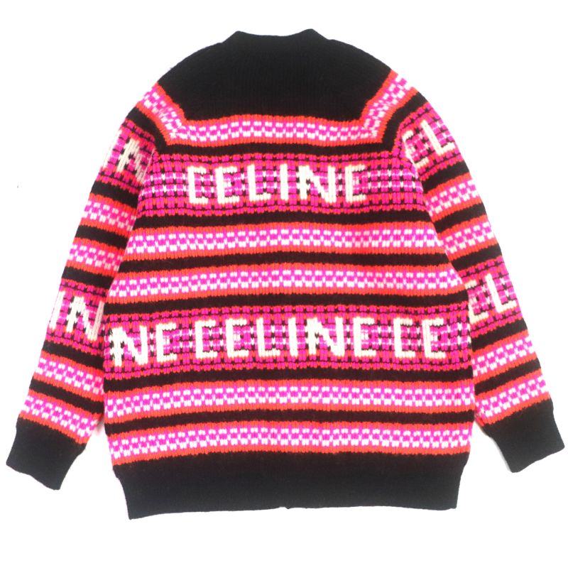 Celine 23AW 2ac22579s 100% Wool Logo Ski Jacquard Knit Oversized Logo Button