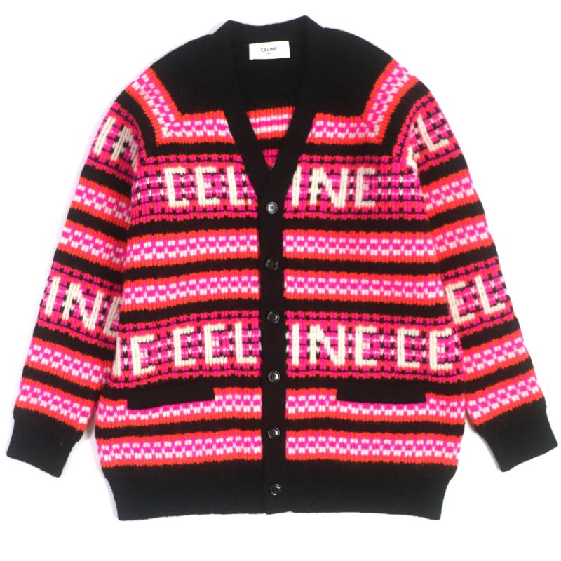 Celine 23AW 2ac22579s 100% Wool Logo Ski Jacquard Knit Oversized Logo Button