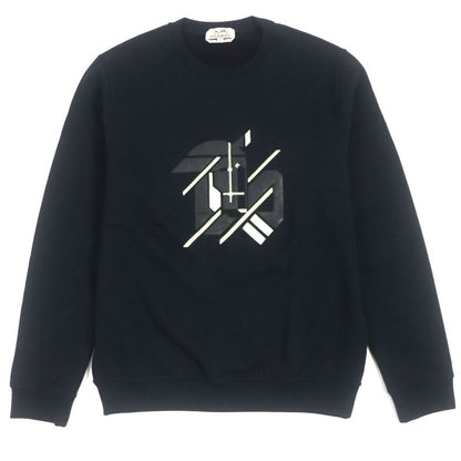 Hermes 23SS Chevaux Symetrie Cotton Leather Patched Sweatshirt Pullover Navy M