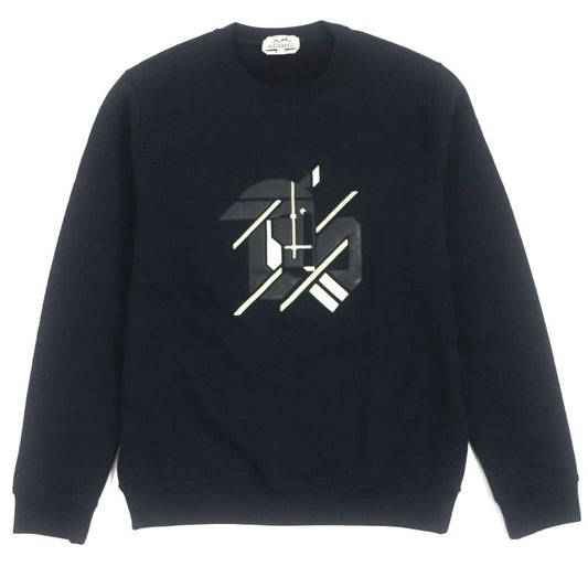 Hermes 23SS Chevaux Symetrie Cotton Leather Patched Sweatshirt Pullover Navy M