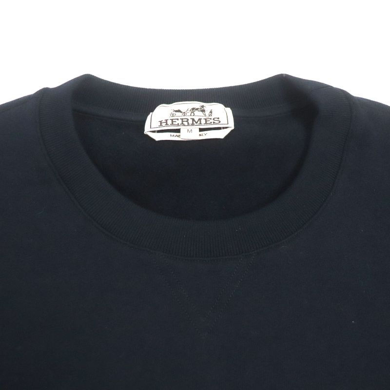 Hermes 23SS Chevaux Symetrie Cotton Leather Patched Sweatshirt Pullover Navy M