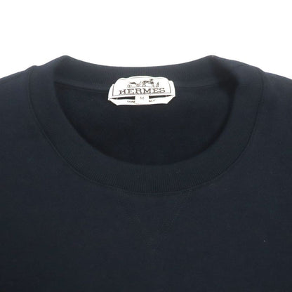 Hermes 23SS Chevaux Symetrie Cotton Leather Patched Sweatshirt Pullover Navy M