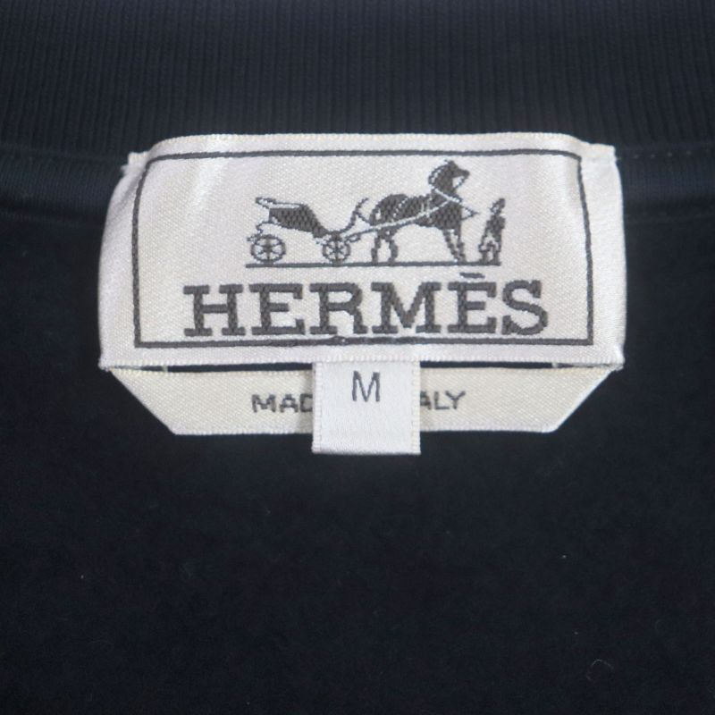 Hermes 23SS Chevaux Symetrie Cotton Leather Patched Sweatshirt Pullover Navy M