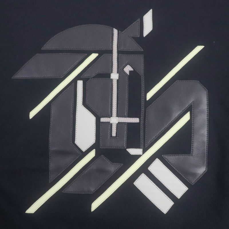 Hermes 23SS Chevaux Symetrie Cotton Leather Patched Sweatshirt Pullover Navy M