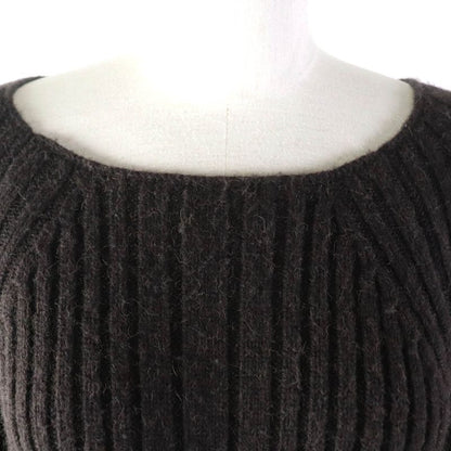 Hermes 100% Camel Crew Neck Long Sleeve Knit Knee Length Dress Dark Brown 38