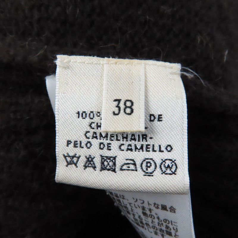 Hermes 100% Camel Crew Neck Long Sleeve Knit Knee Length Dress Dark Brown 38