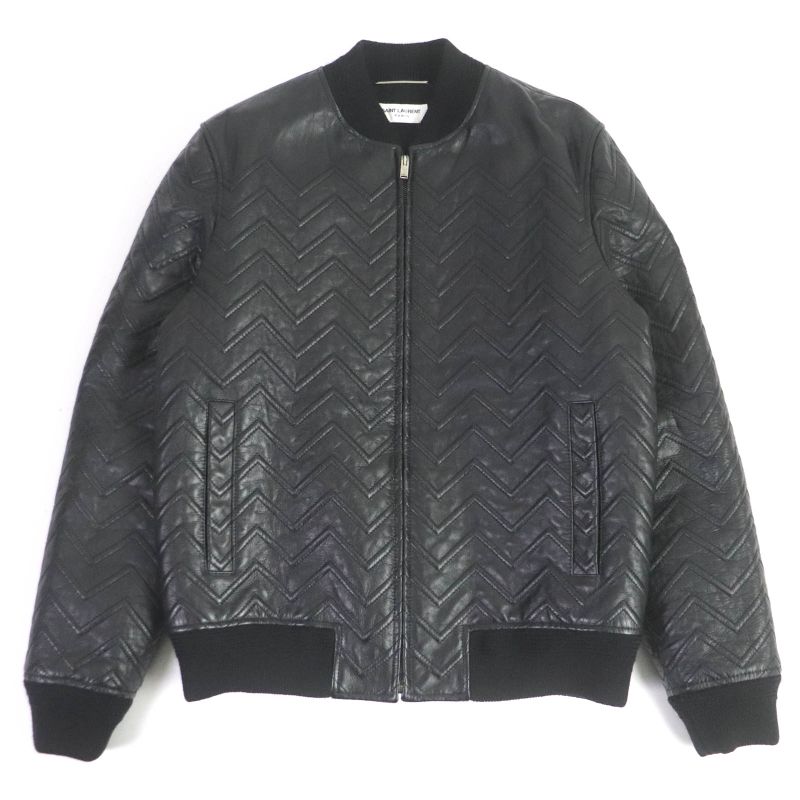 Saint Laurent Paris 2021 661008 Chevron Stripe Padded Leather Bomber Jacket