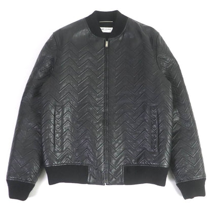 Saint Laurent Paris 2021 661008 Chevron Stripe Padded Leather Bomber Jacket