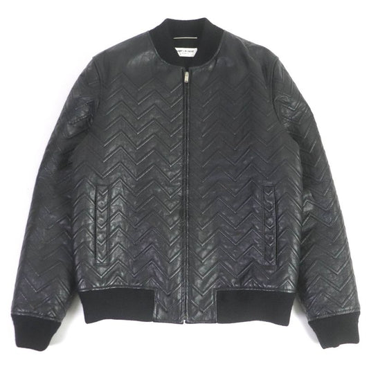 Saint Laurent Paris 2021 661008 Chevron Stripe Padded Leather Bomber Jacket