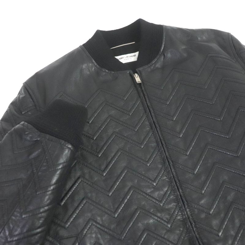 Saint Laurent Paris 2021 661008 Chevron Stripe Padded Leather Bomber Jacket