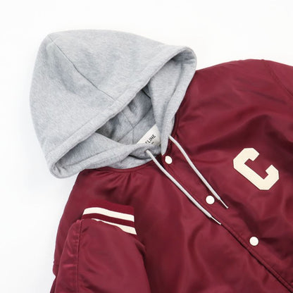 Celine 23AW 2w15a227r Teddy Jacket Cotton Logo Hooded Oversized Blouson