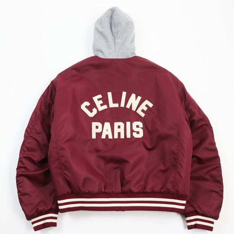 Celine 23AW 2w15a227r Teddy Jacket Cotton Logo Hooded Oversized Blouson