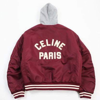 Celine 23AW 2w15a227r Teddy Jacket Cotton Logo Hooded Oversized Blouson