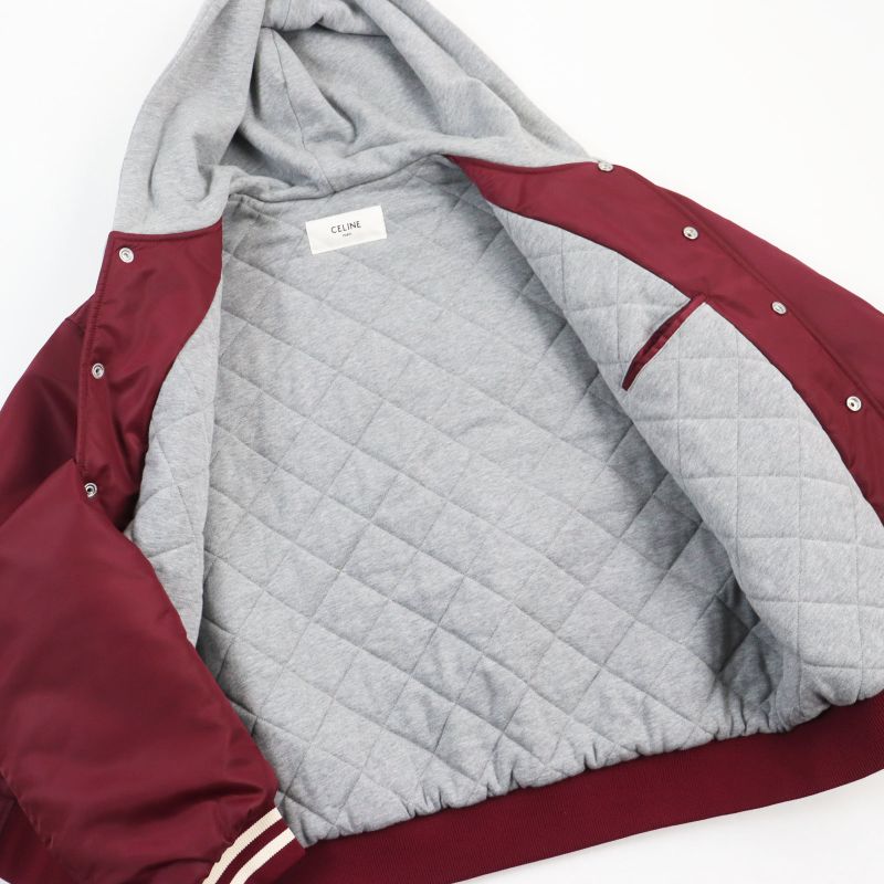 Celine 23AW 2w15a227r Teddy Jacket Cotton Logo Hooded Oversized Blouson