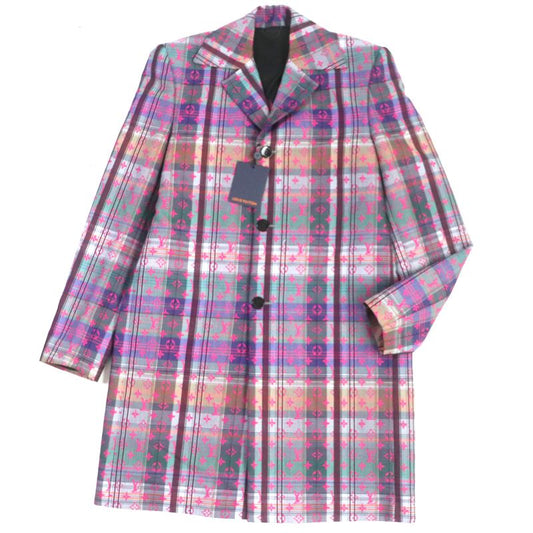 Louis Vuitton Madras Check Monogram Logo Button Chester Coat Pink Multi 48